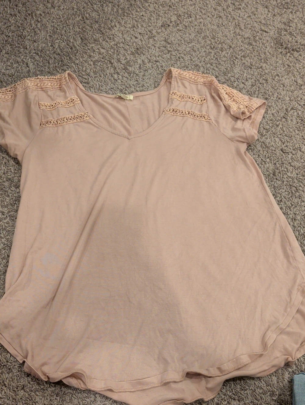 Women's Blush Pink Short Sleeve Crochet Accent Top
